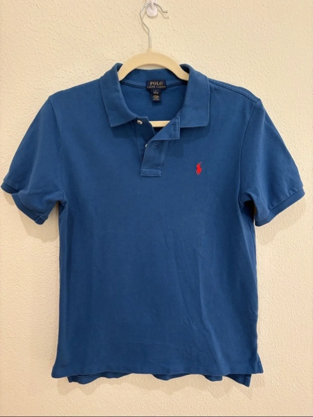 Ralph Lauren Boys L 14-16 Blue Polo with Red Pony Logo